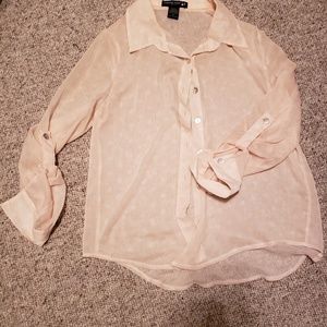 Pink polka dot button up top